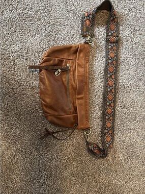 Rough and Tumble Large Jenny Leather Crossbody Bag with Embroidered Strap